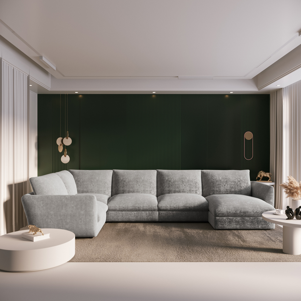 Sofa chaise longue module armrest right grey DICAPRIO