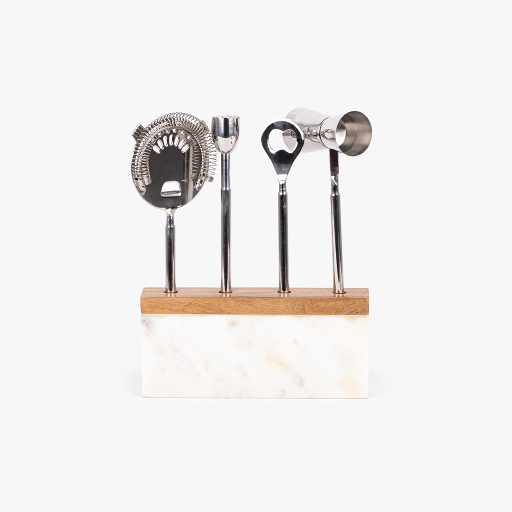 White rectangular bar set MARBLE