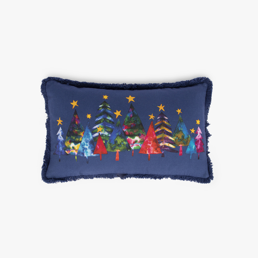 Pillow Cover Christmas Trees Blue Cotton BRIGHT