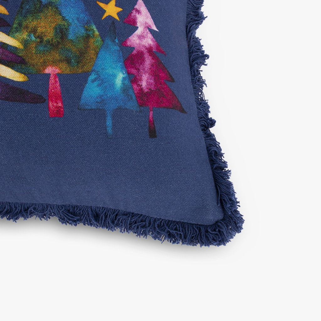 Pillow Cover Christmas Trees Blue Cotton BRIGHT