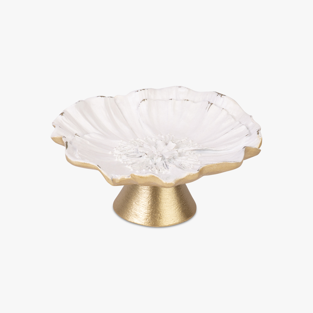 Plate with foot leaf golden 11x11x5 cm