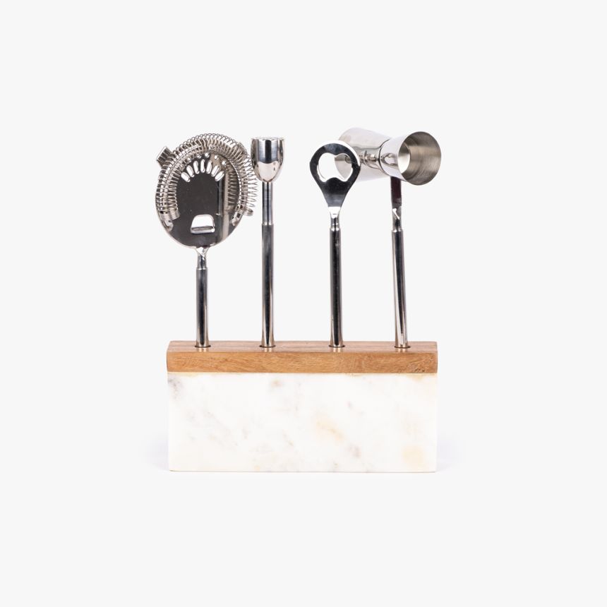 White rectangular bar set MARBLE
