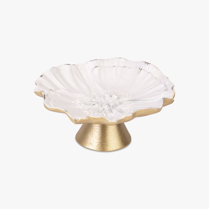 Plate with foot leaf golden 11x11x5 cm